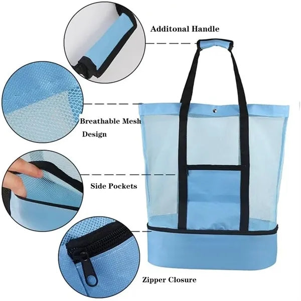 2-in-1 Mesh Beach Bag With Insulated Cooler