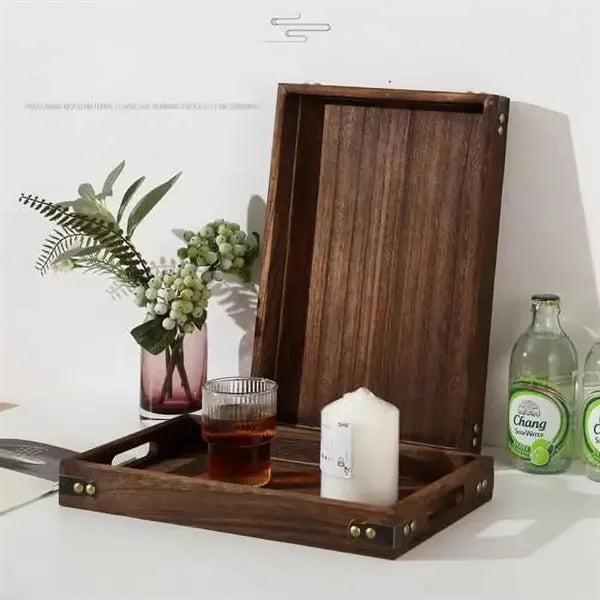 Rustic Natural Wooden Serving Food Service Tray with Handle