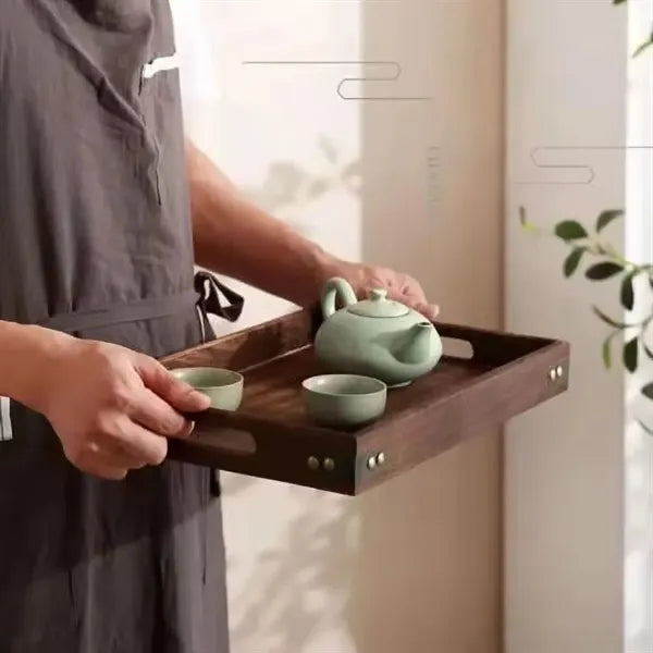 Rustic Natural Wooden Serving Food Service Tray with Handle
