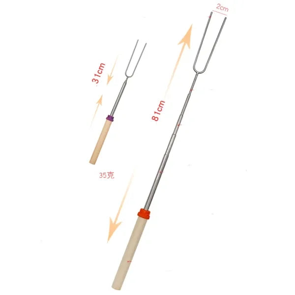 Telescopic Wooden Handle Stainless Baking Fork