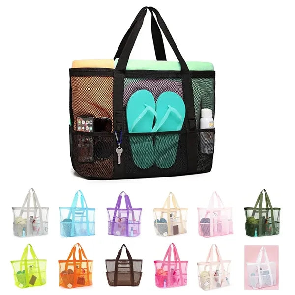 Large Storage Mesh Beach Tote Bags with 7 Pockets