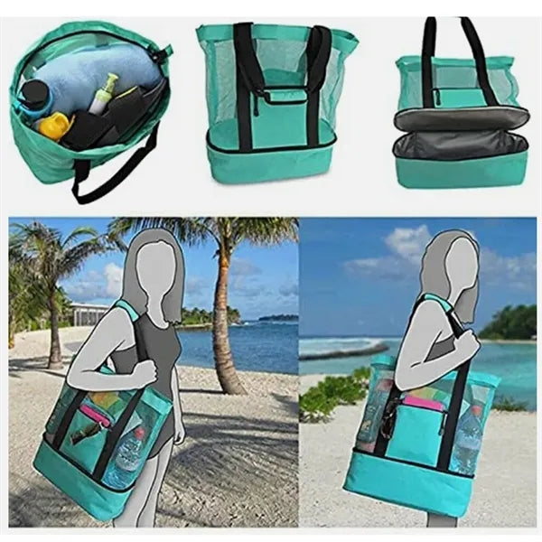 Mesh Beach Bag Picnic Tote Foldable Shopping Handbag
