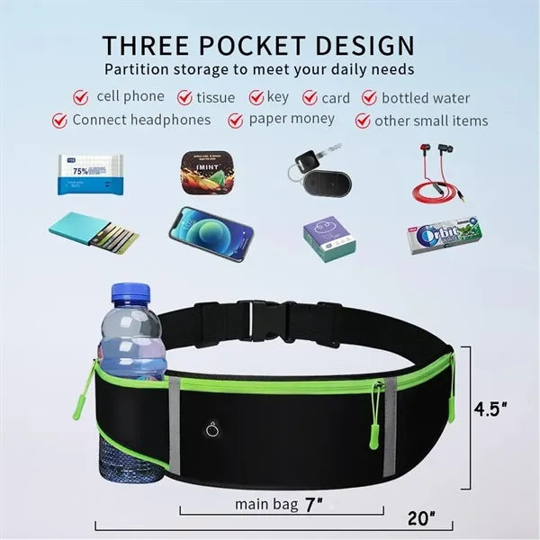 Running Belt Waist Fanny Pack Bag with Bottle Holder