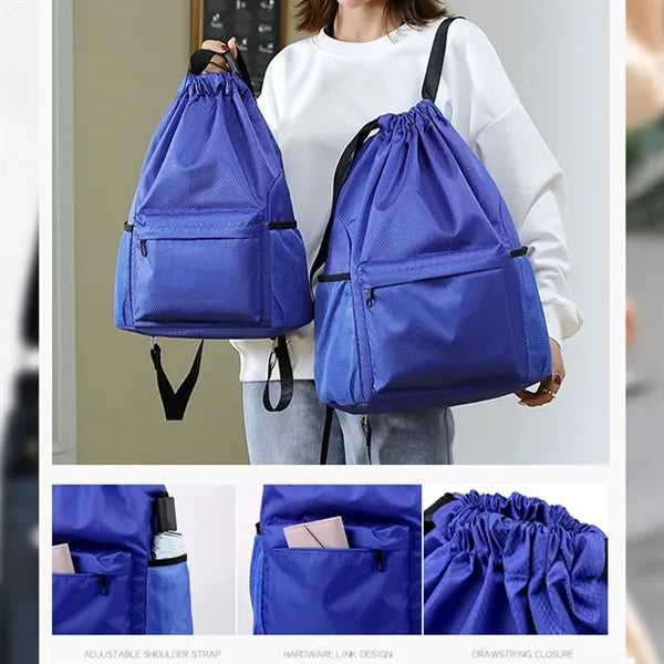 Drawstring Backpack with Front Zip Pocket