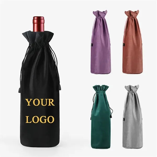 Velvet Wine Bags with Drawsting Closure