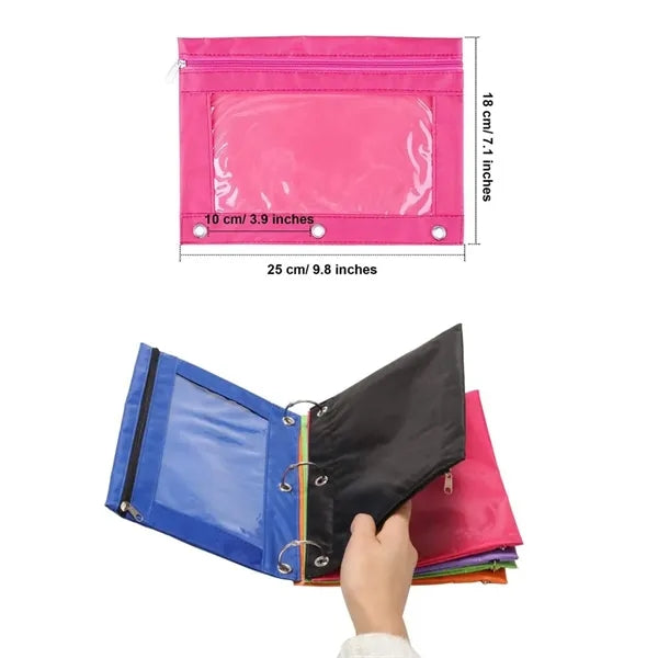 3 Ring Fabric Zippered Pencil Pouch