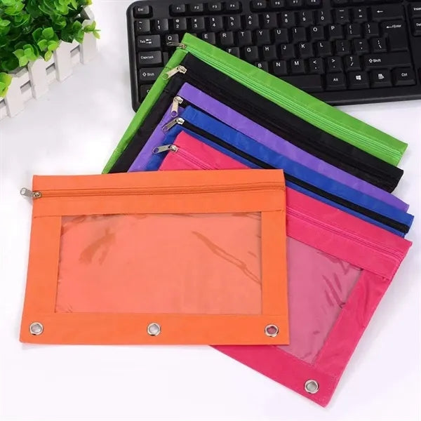 3 Ring Fabric Zippered Pencil Pouch