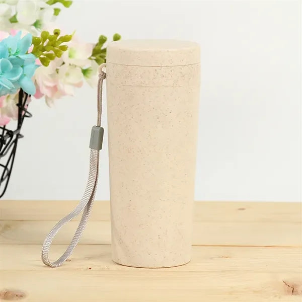 10oz. Eco-Friendly Wheat Straw Water Bottle with Lanyard