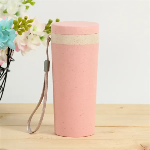 10oz. Eco-Friendly Wheat Straw Water Bottle with Lanyard
