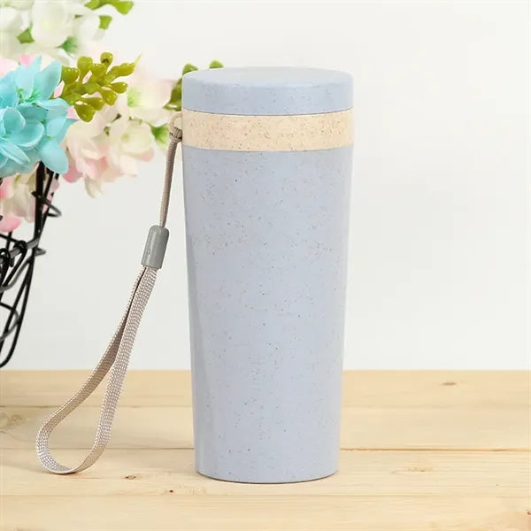 10oz. Eco-Friendly Wheat Straw Water Bottle with Lanyard