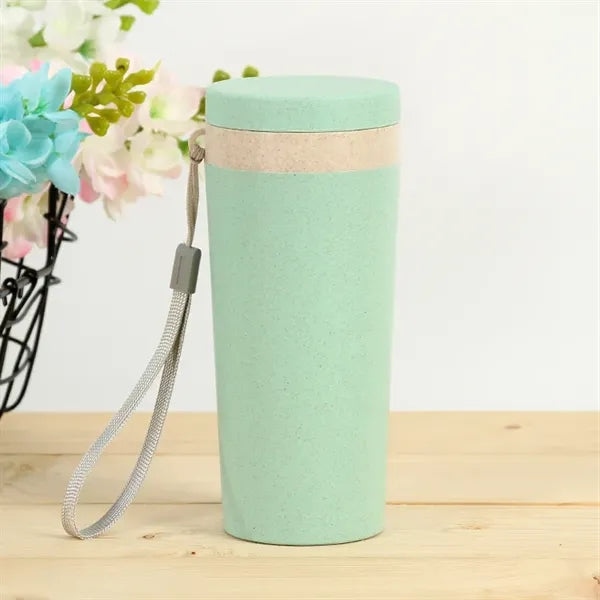 10oz. Eco-Friendly Wheat Straw Water Bottle with Lanyard