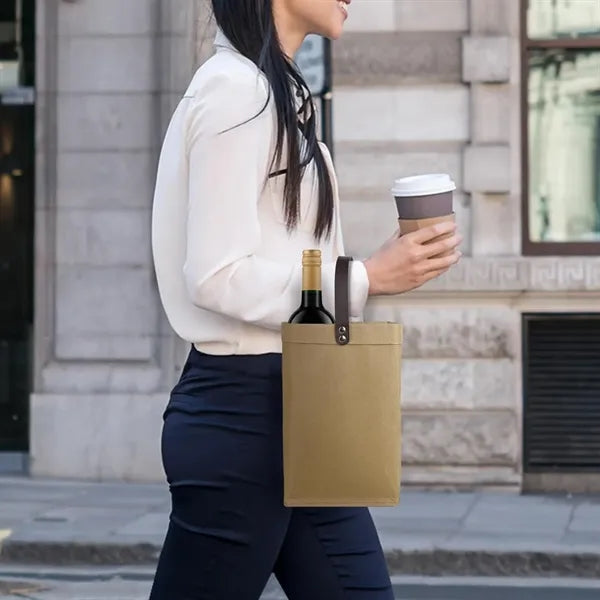 Wine Carrier Washable Kraft Paper Tote Gift Bag