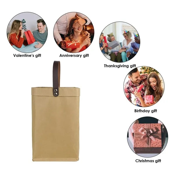 Wine Carrier Washable Kraft Paper Tote Gift Bag