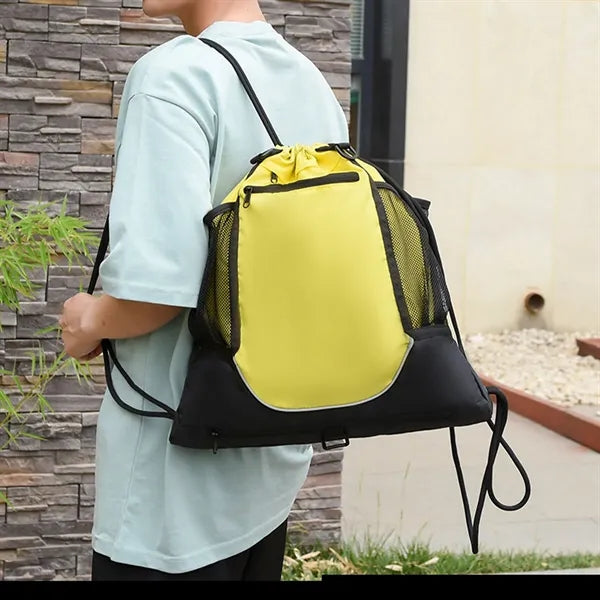 Drawstring Backpack with Detachable Basketball Mesh Pocket