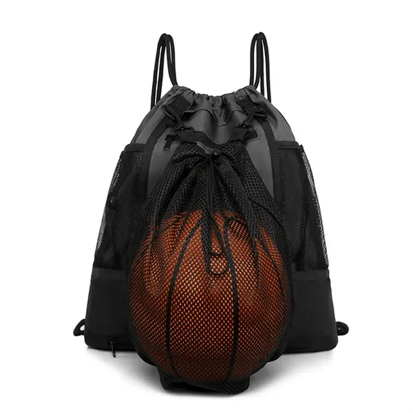 Drawstring Backpack with Detachable Basketball Mesh Pocket
