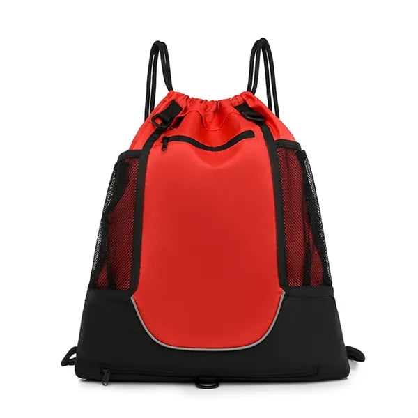Drawstring Backpack with Detachable Basketball Mesh Pocket