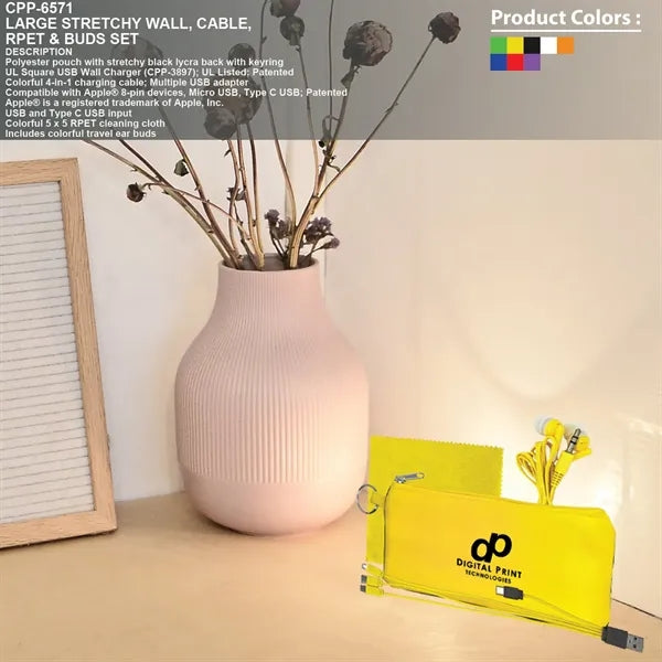 Large Stretchy Wall, Cable, Cloth & Buds Set