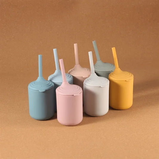 Silicone Baby Sippy Cup with No-Pull-Out Straw