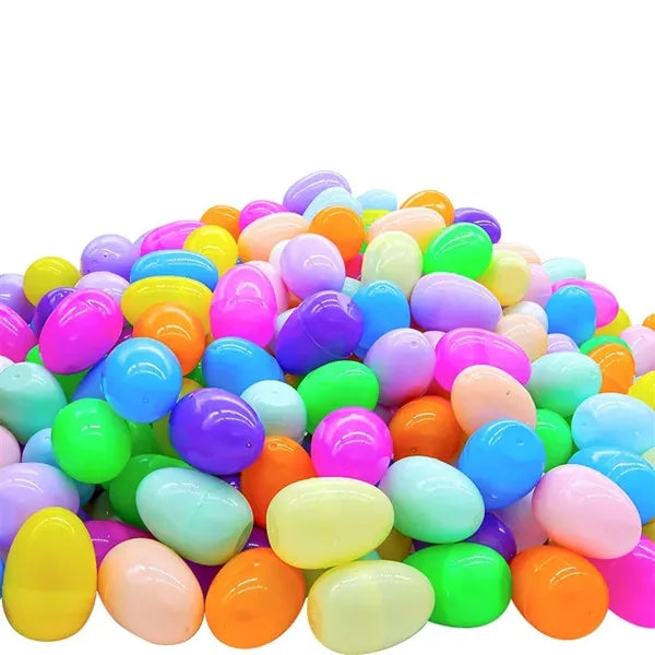 Colored plastic Easter eggs with flexible hinges