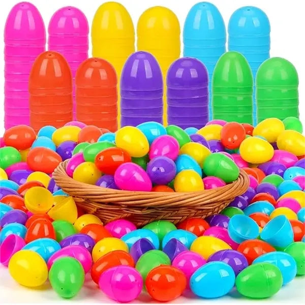 Colored plastic Easter eggs with flexible hinges