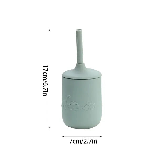 Silicone Baby Sippy Cup with Straw ,Bear Dino Cat design