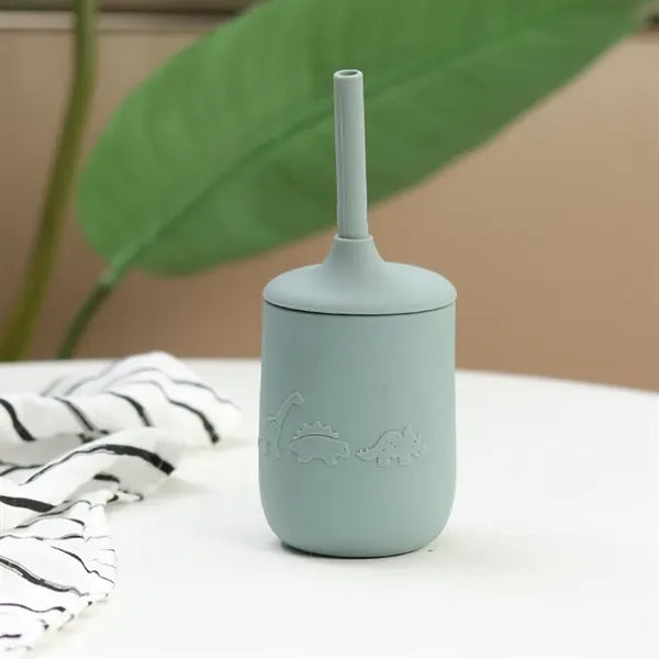 Silicone Baby Sippy Cup with Straw ,Bear Dino Cat design