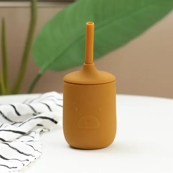Silicone Baby Sippy Cup with Straw ,Bear Dino Cat design