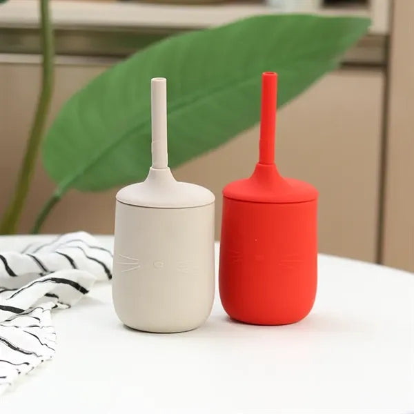 Silicone Baby Sippy Cup with Straw ,Bear Dino Cat design