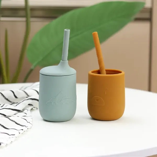 Silicone Baby Sippy Cup with Straw ,Bear Dino Cat design