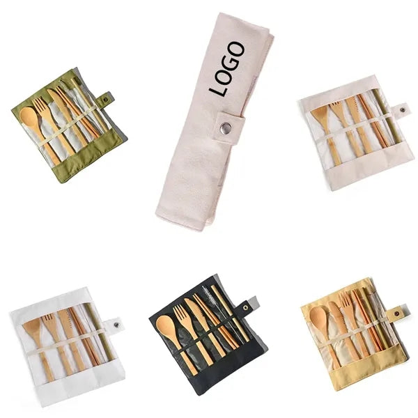 7 Pieces Bamboo Travel Utensil Gift Set
