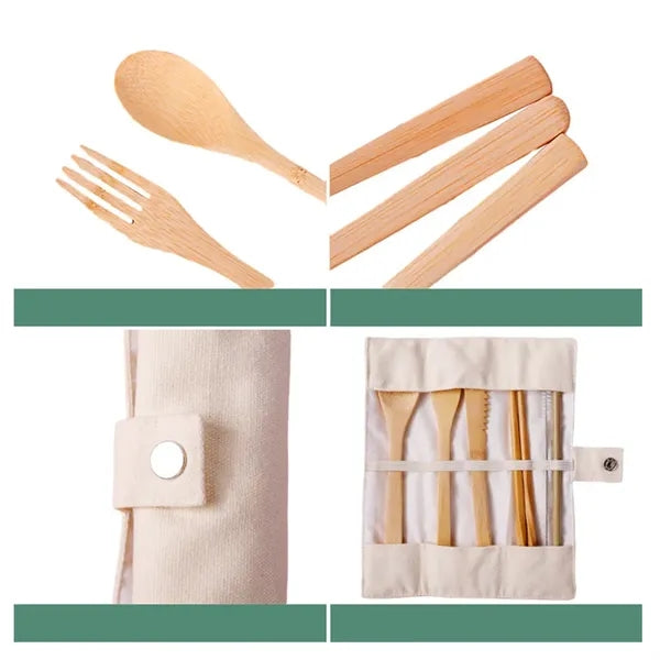 7 Pieces Bamboo Travel Utensil Gift Set