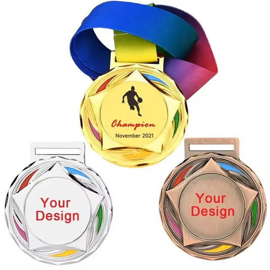 3D Gold Custom Competition Running Medal With Lanyard