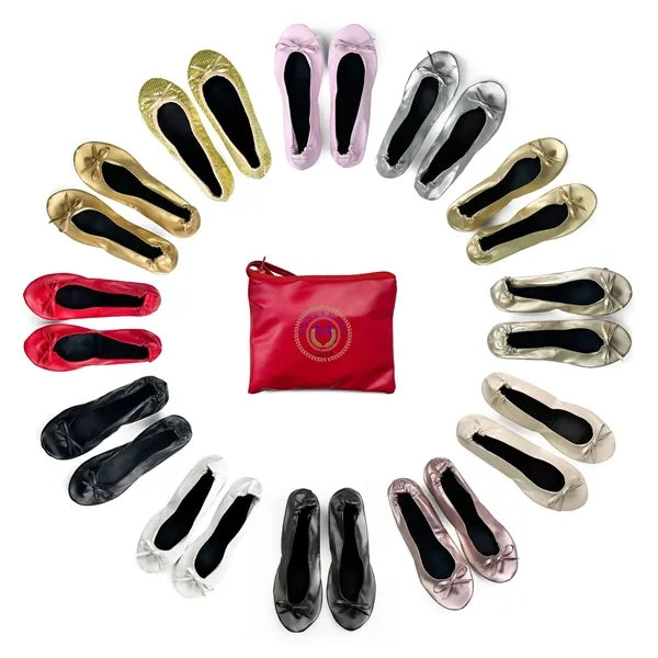 PU Foldable Flat Slippers with Black Pouch