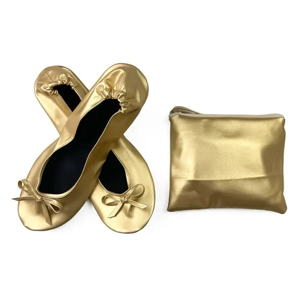 PU Foldable Flat Slippers with Black Pouch