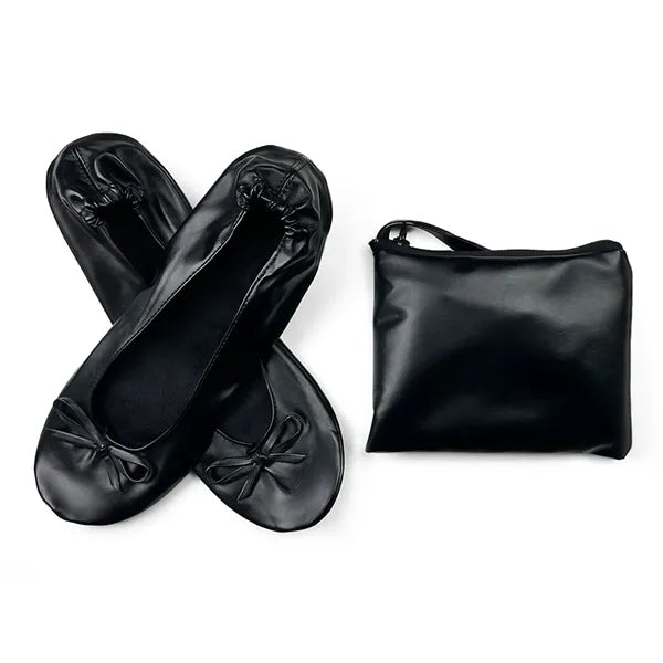 PU Foldable Flat Slippers with Black Pouch