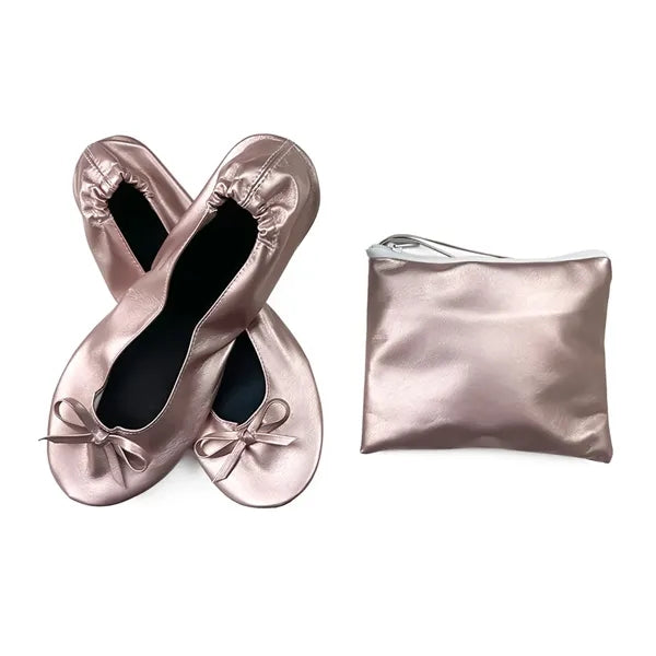 PU Foldable Flat Slippers with Black Pouch