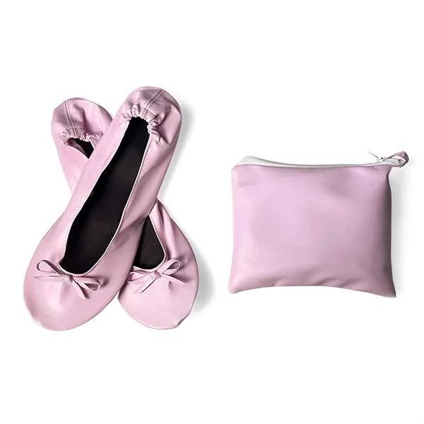 PU Foldable Flat Slippers with Black Pouch