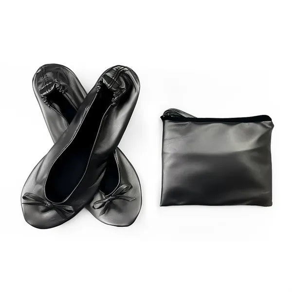 PU Foldable Flat Slippers with Black Pouch