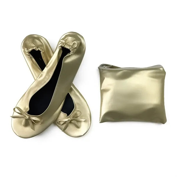PU Foldable Flat Slippers with Black Pouch