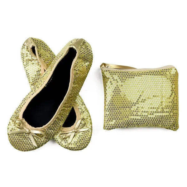 PU Foldable Flat Slippers with Black Pouch