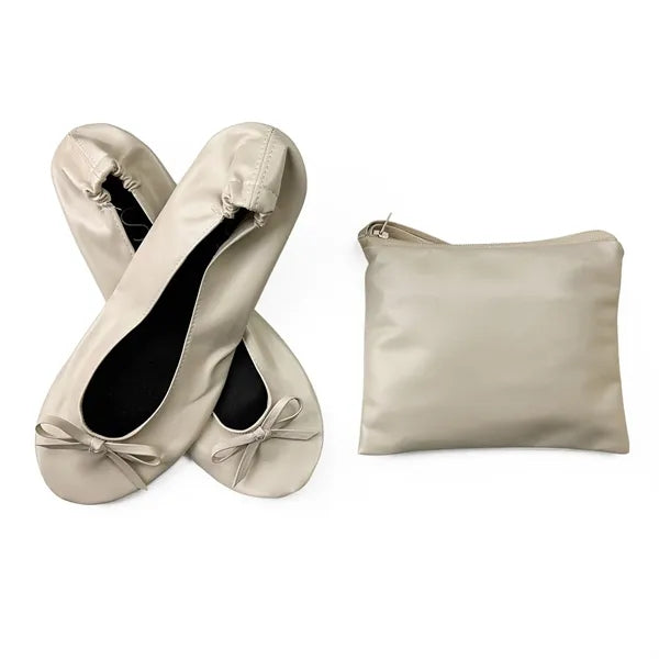 PU Foldable Flat Slippers with Black Pouch