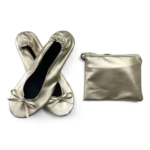 PU Foldable Flat Slippers with Black Pouch