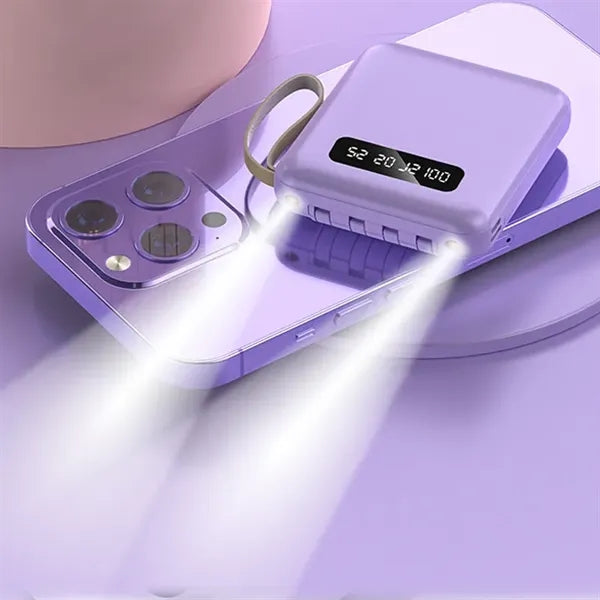 Portable Power Bank 4 Cables 10000mAh Charger w/LED Light