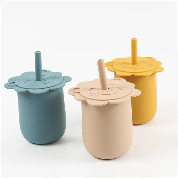Silicone Baby Sippy Cup with Straw Lion