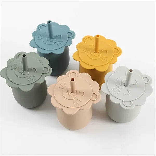 Silicone Baby Sippy Cup with Straw Lion