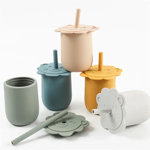 Silicone Baby Sippy Cup with Straw Lion