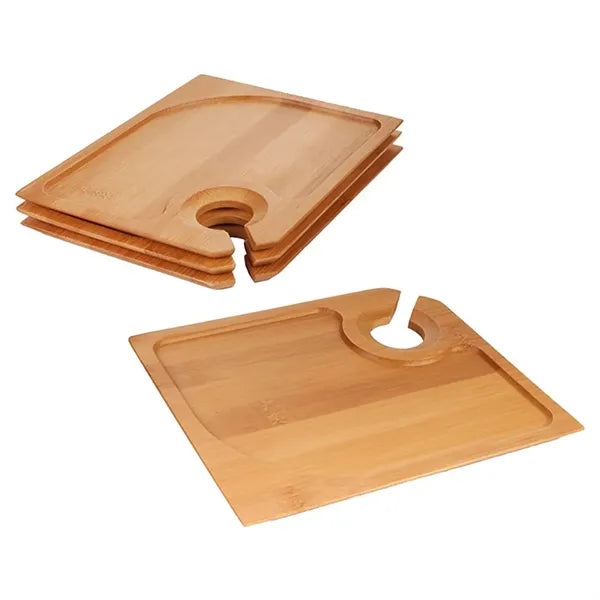 Bamboo Cocktail Appetizer Plates with Wine Glass Holder