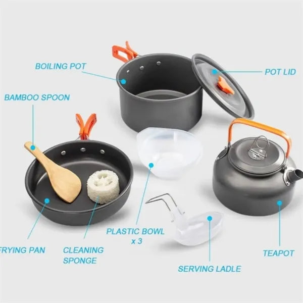 Camping Cookware Set Outdoor Cooking Kit With kettle