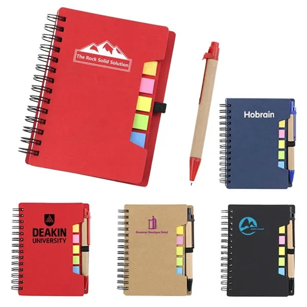 Hardcover Spiral Notebook with Pen and Sticky Notes