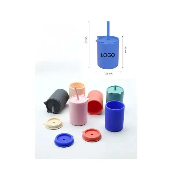 Kids Silicone Learning Water Cup With Straw Prevent Falling